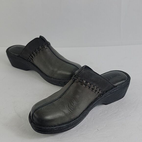 Born Avoca Gray Leather Slip On Women's Clogs. - Picture 3 of 12